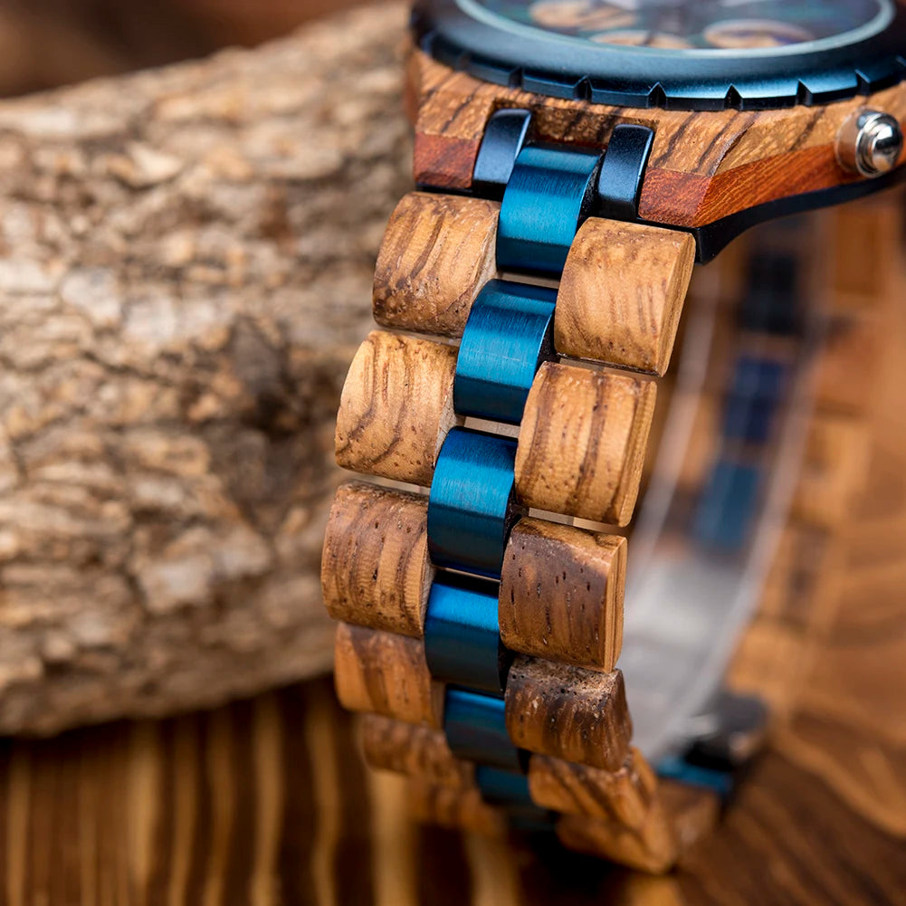 Coral Blue Wood Watch