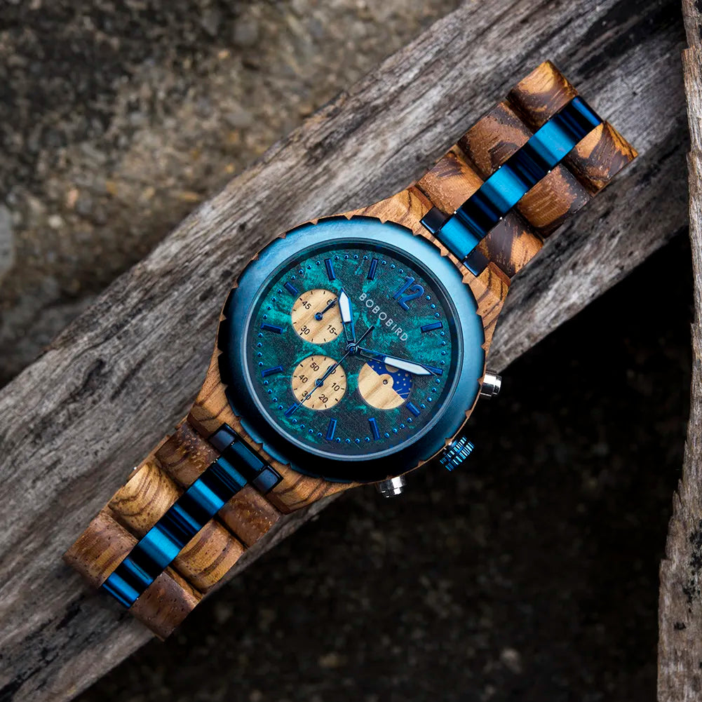 Coral Blue Wood Watch