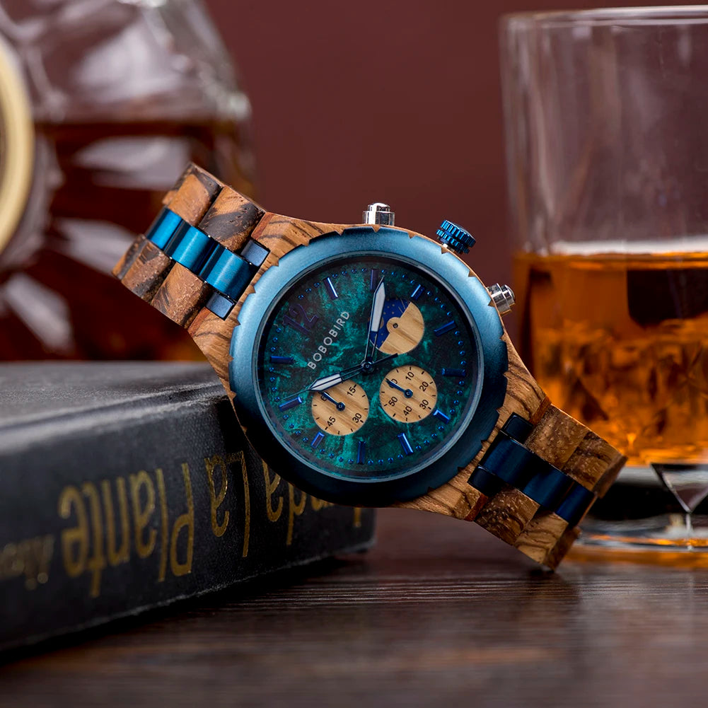 Coral Blue Wood Watch